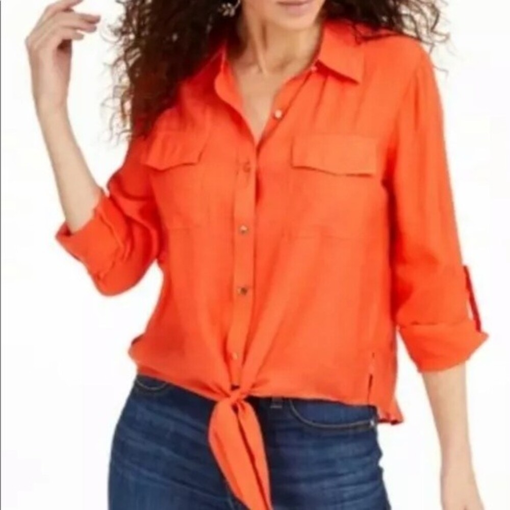 Thalia Sodi Lightweight Orange Button-Down Top, Large